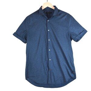 John Varvatos USA Micro Print Button-Down Shirt Men’s S Indigo Short Sleeve